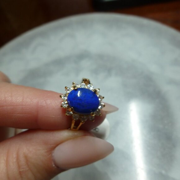 18K EP Gold Lapis Lazuli Cubic Zirconia Ring Size 8 - Picture 4 of 12